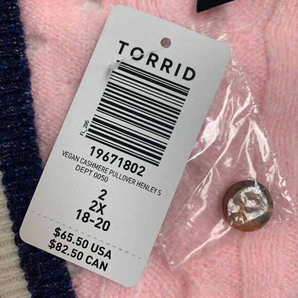 Torrid Sweater Womens Plus 2 Pink Striped Vegan Cashmere Pullover V Neck Henley - Picture 9 of 16